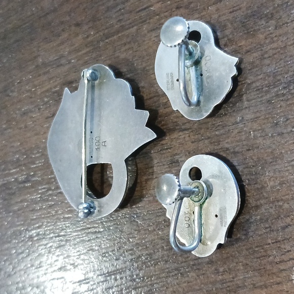 George Jensen Tulip Brooch and Matching screw back Earrings SS Denmark - Picture 4 of 12